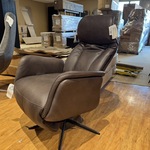 Relaxfauteuil, bruin leer, elektrisch verstelbaar, zwarte poot